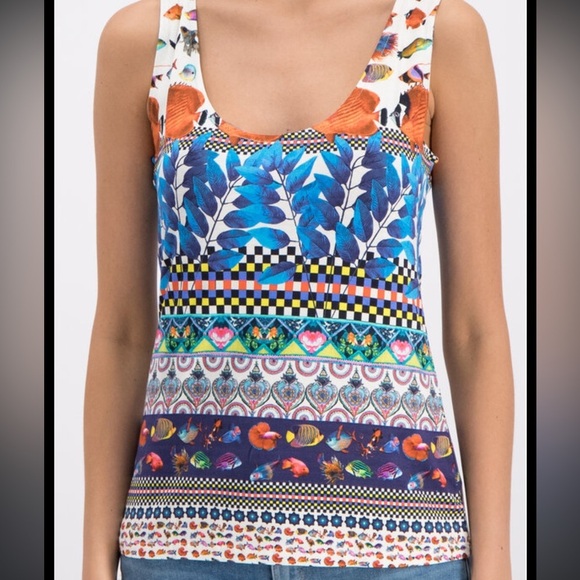 Desigual Georgina slim fit sleeveless tee tank top tropical fish print small NWT - Picture 1 of 11